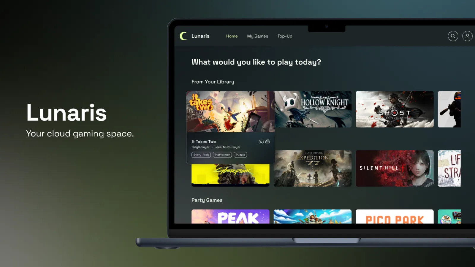 Screenshot of the Lunaris game library